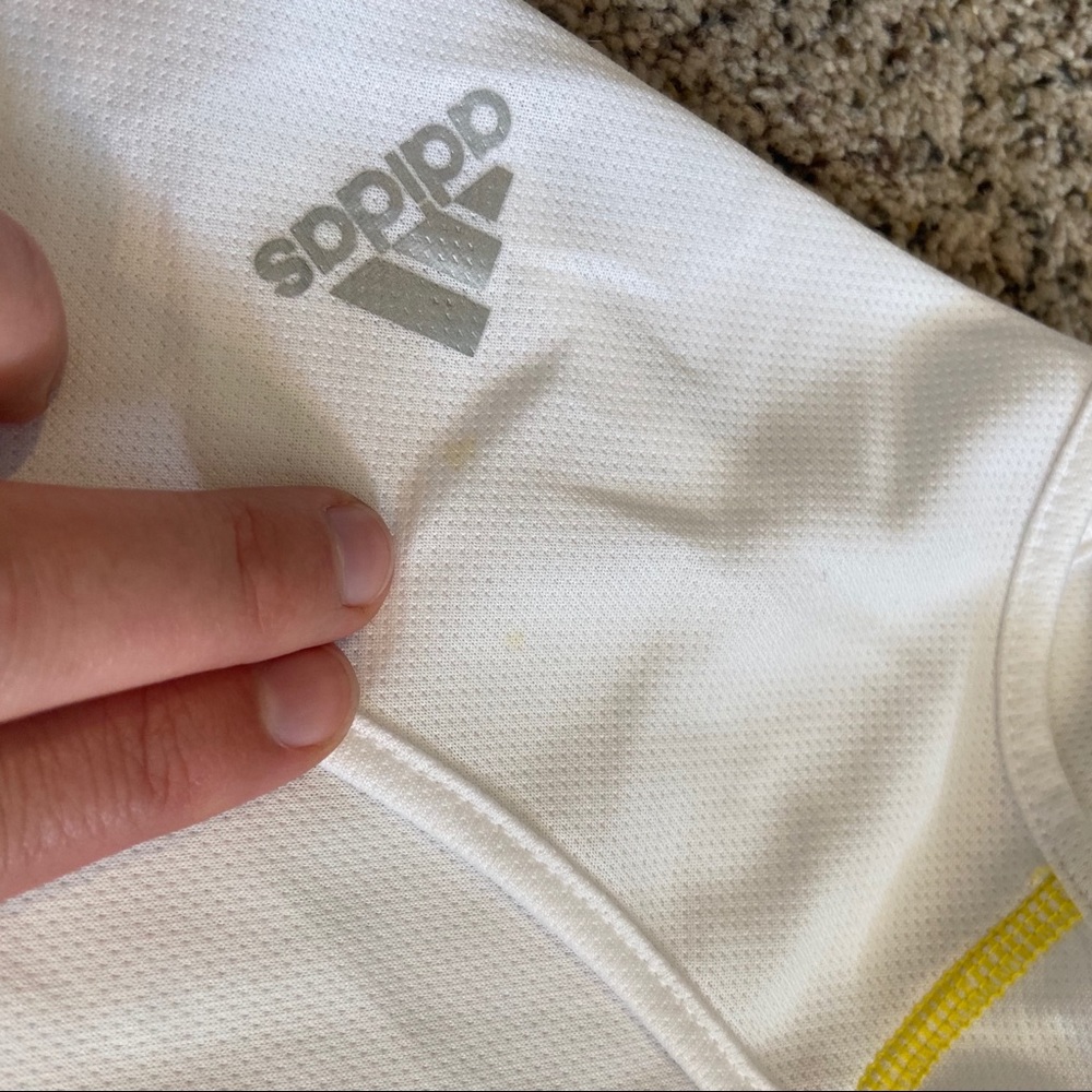 Adidas White Yellow Stripe Athletic Workout Tank Top Shirt Large - Picture 11 of 11